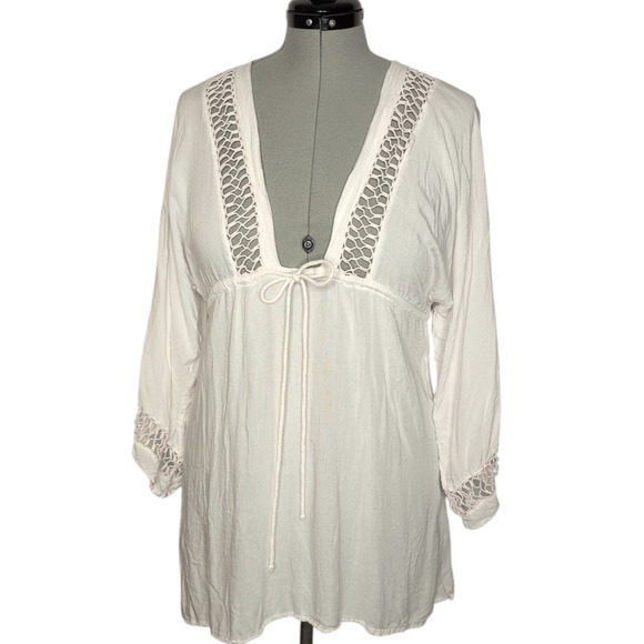Raviya pale pink V-neck lace trim, drawstring beach/swim cover up, size small - Picture 10 of 10